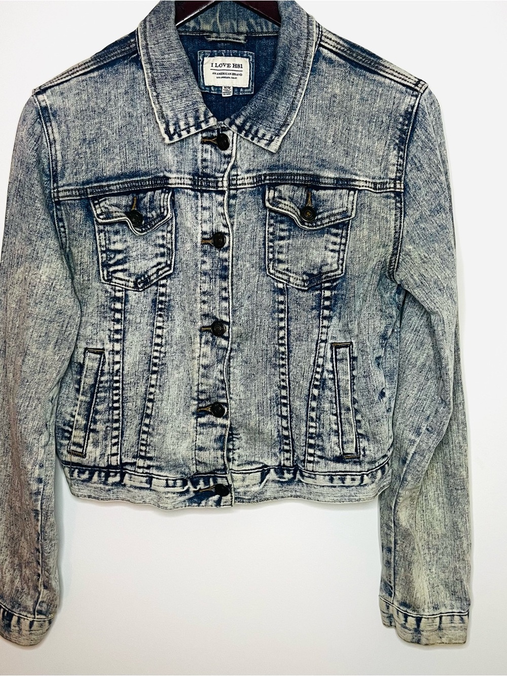 I Love H81 Acid Wash Trucker Jean Jacket